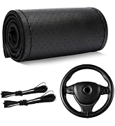 KAUEGOW Genuine Leather Steering Wheel Cover, Anti-Slip Leather Steering Wheel Protector with Nee...