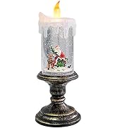 Eldnacele Battery Operated Lighted Flameless Candles Christmas Snow Globe Candle Light Swirling W...