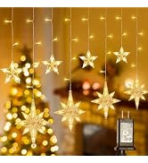 BEEWIN 126 LED Star Icicle Lights,7.8ft Connectable Window Curtain Lights Plug in,8 Lighting Mode...
