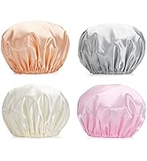 AmazerBath 4-Pack Shower Caps for Women, Double Waterproof Layers Bathing Shower Hat Hair Protect...