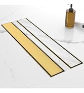 EBYTE Brushed Gold Linear Shower Drain - SUS 304 Stainless Steel Shower Drain Kit, 28 Inch Gold L...