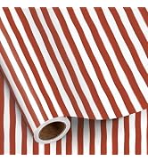 RUSPEPA Red and White Striped Wrapping Paper Roll, Mini Roll, Watercolor Brushstroke Stripe Desig...