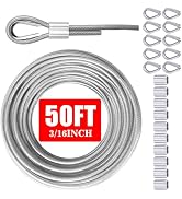 VIVBOO Stainless Steel Cable & Wire Rope 3/16" Vinyl Coated Steel Cable 50ft/100ft Length Ideal S...