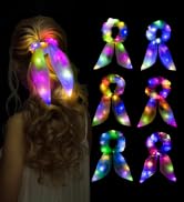 Neon Light Up Bow Scrunchies for Girls, Cute Led Hair Scrunchie Ponytail Holders Scarf Hair Ties ...