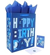 16.5” Extra Large Blue Gift Bags Set with Greeting Card and Tissue Papers (Blue Happy Birthday) f...