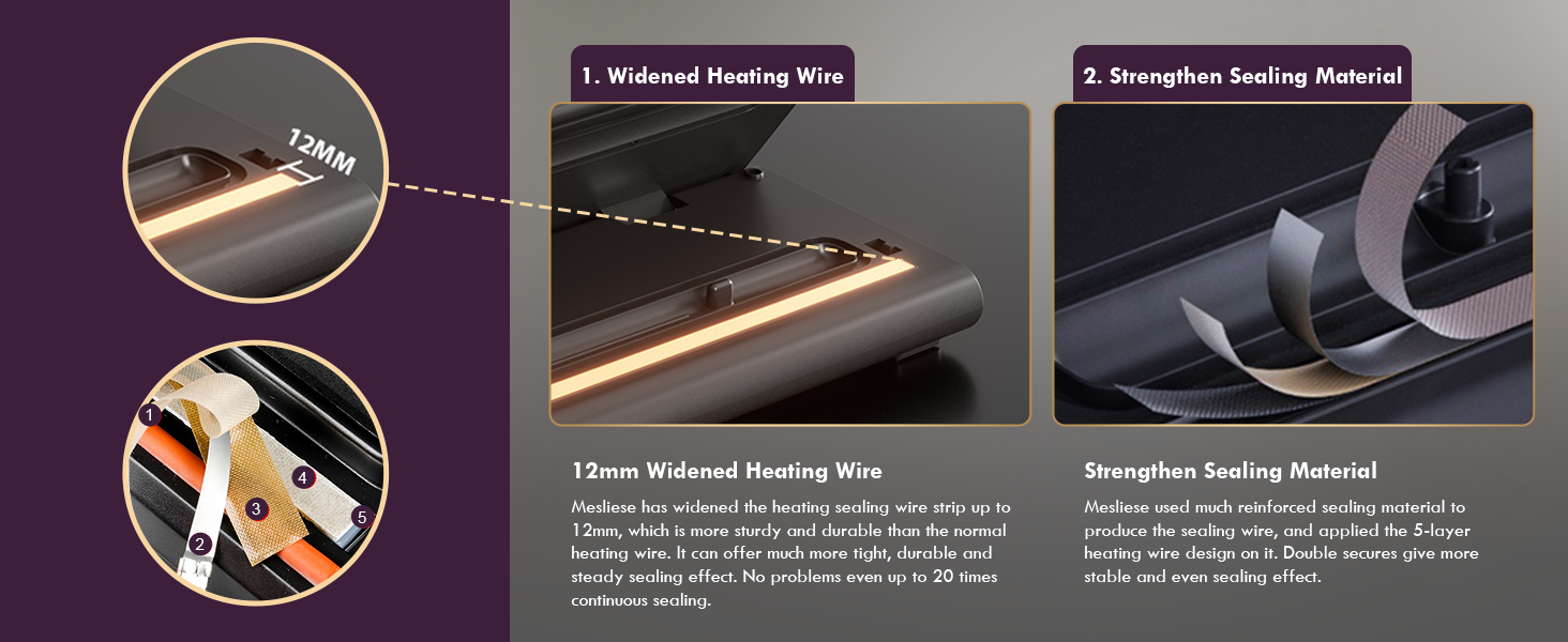 widened heating wire strengthen sealing materail