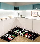 Christmas Kitchen Rugs and Mats Set of 2, Christmas Tree Gnomes Farmhouse Buffalo Plaid Mats Xmas...