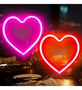 2-Pack Heart Neon Sign, Neon Heart Lights Battery Operated or USB Powered for Valentines Day Deco...