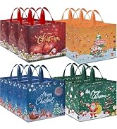 AhfuLife 12PCS Extra Large Christmas Gift Bags, 15.7'' x 14.2''x 5.9'', Christmas Tote Bags with ...
