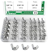 Aienxn 35PCS SAE Sizes Wing Nuts Assortment Kit, 304 Stainless Steel 1/4"-20, 5/16"-18, 3/8"-16, ...