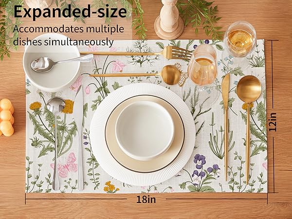 linen fabric placemats, kitchen dining table decor, 12x18 Inch