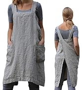 ZQFFB Pinafore Cross Back Apron for Women with Pockets Japanese Smock for Work Gardening Cooking ...