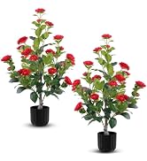Hananona 2 Pcs Artificial Camellia Trees Faux Camellia Plant in Pot with Flowers Indoor Plants fo...