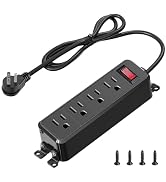 FENJIKRONIX 4 Outlet Small Power Strip, Black, Mountable, 6 ft Cord | Wall Mount, Overload Protec...