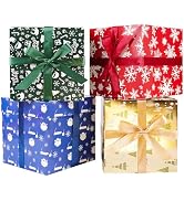 JWSCYSY Assorted Designs Christmas Gift Boxes with Lids, Tissue Papers and Ribbons, Medium Square...