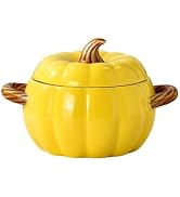 JUSTUP Dutch Pot with Lid, Pumpkin Shaped Ceramic Dessert Bowl, Cute Pumpkin Bowl, Pumpkin Shaped...