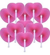 Bestage 20 Pieces Decorative Paper Folding Hand Fans Handheld,Pink Heart Wedding Foldable Fans Ch...
