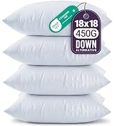 Beddora Throw Pillows (Pack of 4, White), 18 x 18 Inches Pillow Inserts for Sofa, Bed and Couch D...