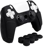 HLRAO Anti-Slip Black PS5 Controller Skin,Soft Thicken Studded Protective Silicone Cover Skin Gri...