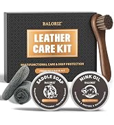 BALORIZ Leather Boot Care Kit, 5-Piece Set with Saddle Soap, Mink Oil, Applicators & Cloth, Leath...