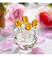 H&D HYALINE & DORA Spring Bouquet Crystal Glass Flowers Yellow Rose Figurine Ornament Gift-Boxed