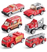 victob 6 Pack Diecast Fire Truck Vehicle Toy - Mini Car Metal Model Toy Set - Kids Fire Engine Em...