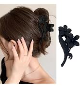 Black Flower Hair Clips, 1Pcs Large Matte Hair Claw Clips with Twin Flower Design Hawaiian Hair A...