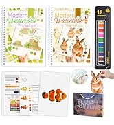 Watercolor Workbooks with Step by Step for Adults Teens - 2 Pack Beginner workbooks with 24 Color...