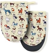 Dog Flowe Beige Boston Terrier Dachshund Mini Silicone Oven Mitts, Heat Slip Resistant Kitchen Gl...