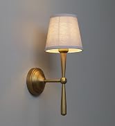 JIMUBEAM Sconce Wall Lighting with Boho Linen Fabric Shade, E26 Aged Brass Vanity Bathroom Wall L...