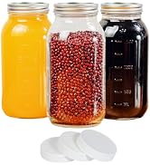 Yodecy 3 Pack 64 oz Clear Wide Mouth Mason Jars with Airtight Lids and White Plastic Mason Jar Li...