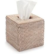Rattan Tissue Box Cover Square, Wicker Tissue Box Holder, Decorative Woven Facial Tissue Holder f...