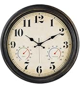 zyzamay 16 Inch Black Gold Vintage Indoor/Outdoor Wall Clock with Thermometer & Hygrometer & Wate...