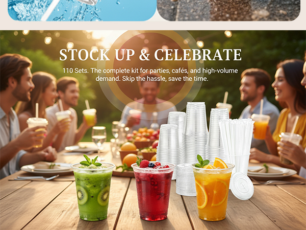 plastic cups with lids and staws