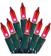HISHINY Christmas Lights 100 Count Red Christmas Tree String Lights with Green Wire for Outdoor I...