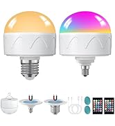 2Pack Rechargeable Light Bulbs with Remote E26/E12 Battery Operated Light Bulb 2200mAh, 3 Color T...