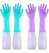 Reusable Dishwashing Cleaning Gloves with Latex Free, Long Cuff,Cotton Lining,Kitchen Gloves 2 Pa...