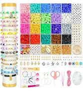 Dowsabel Clay Beads Bracelet Making Kit for Beginner, 5000 Pcs Preppy Polymer Clay Beads with Cha...