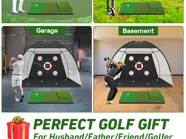 Golf Net, 10x7FT with Golf Practice Mat, Hitting Aid Nets Indoor– Gifts for Men/Dad/Him