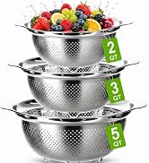 Stainless Steel Colander for Kitchen,3Pcs Stainless Steel Strainer(2 3 5qt) | Pasta Strainer with...