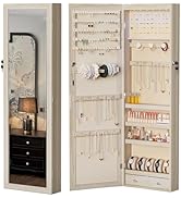 DUMOS 6 LEDs Mirror Jewelry Cabinet, Wall or Door Mounted Jewelry Organizer, 47.2-Inch Tall Locka...
