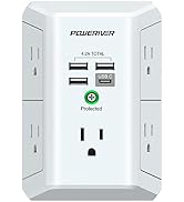 USB Wall Charger, POWERIVER Multi Outlet Extender Surge Protector with 4 USB Ports (1 USB C, 4.2A...