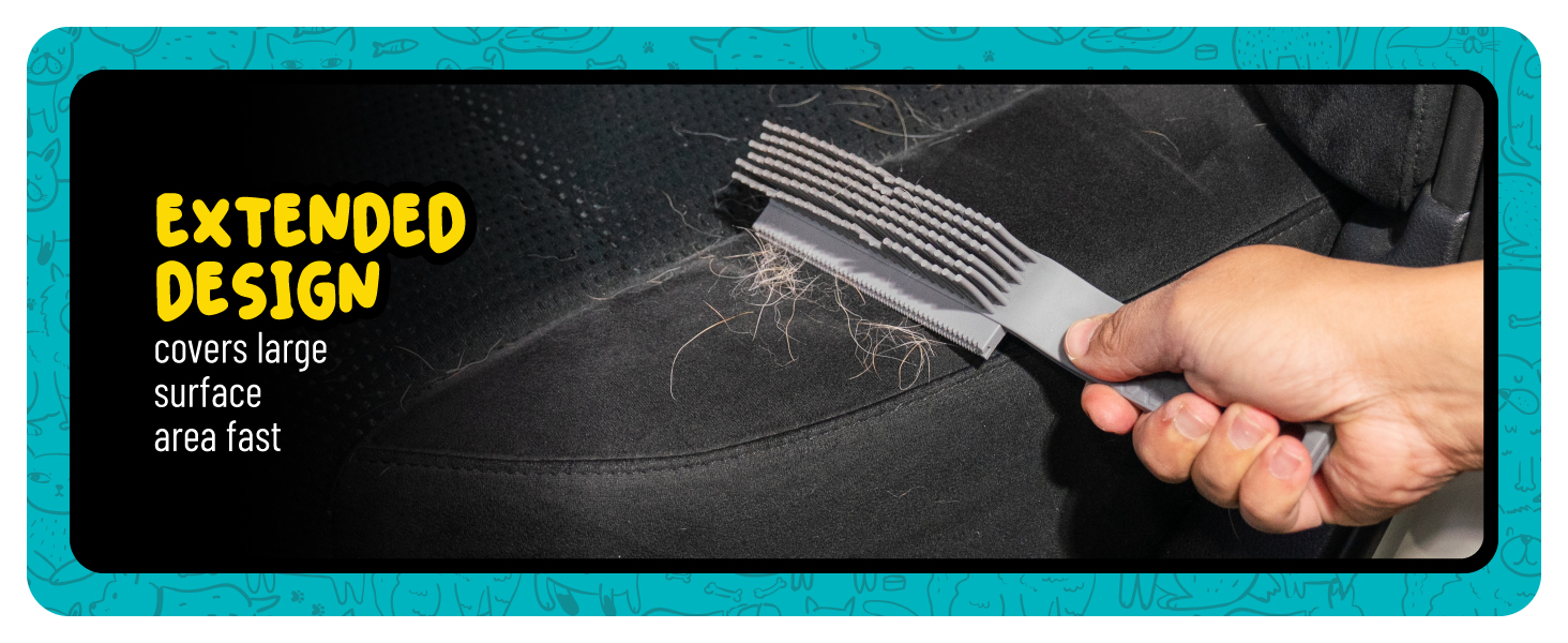Remove dog and cat hair from car upholstery and carpet with the Grubbie pet brush.