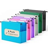 NORDUN Plastic Extra Capacity Hanging File Folders,6 Pack Heavy Duty 4" Expanding Pocket with Mov...