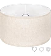 Qvtekn Linen Drum Lamp Shade, 16" Top x 16" Bottom x 9.8" High, Replacement Lamp Shade with Spide...