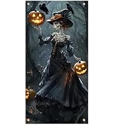 BlissYard Halloween Door Cover Skeleton Witch 35 x 71 Inch | Polyester, Skeleton Witch Pumpkin De...