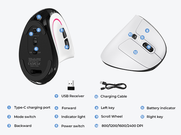 auto sleep power saving wireless mouse usb receiver storage handshake grip travel mouse portable