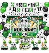Soccer Birthday Party Decorations Includes Banner, Backdrop, Foil & Latex Balloons, Cake & Cupcak...