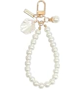 Jowxsx White Heart Pearl Keychain Phone Chain Pendant Shell Pearl Bag Keyring Hanging Ornament Ca...