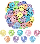 FYSUIMU 45 Pcs Glitter Smile Extra Tokens for Reward Jar Colorful Happy Face Wooden Cutouts Token...